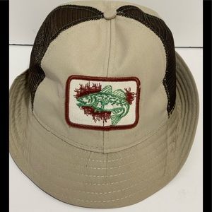Vintage 1970’s Fishing Mesh Bucket Hat, Size S, Tan